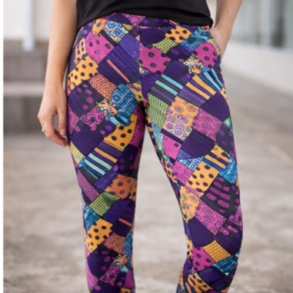 Womens One Size Colorful Patchwork Print Leggings Funky Boho Stretch Pants OS